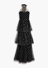 Marchesa Notte - Tiered embroidered tulle halterneck gown - Black - US 6