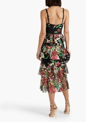 Marchesa Notte - Tiered embroidered tulle midi dress - Green - US 10