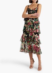 Marchesa Notte - Tiered embroidered tulle midi dress - Multicolor - US 6