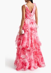 Marchesa Notte - Tiered printed chiffon gown - Pink - US 4