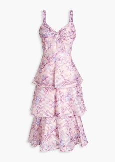 Marchesa Notte - Tiered floral-print devoré-organza midi dress - Pink - US 12