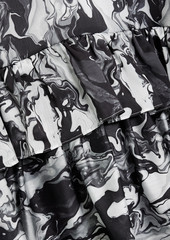Marchesa Notte - Tiered printed crepe de chine midi dress - Black - US 10