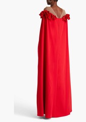 Marchesa Notte - Tulle-paneled cape-effect stretch-crepe gown - Red - US 2