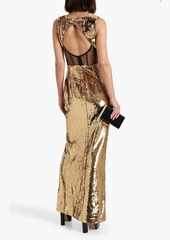 Marchesa Notte - Tulle-paneled sequined chiffon gown - Metallic - US 4