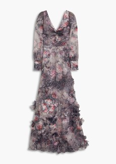 Marchesa Notte - Twisted floral-appliquéd printed organza gown - Purple - US 0