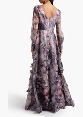 Marchesa Notte - Twisted floral-appliquéd printed organza gown - Purple - US 0