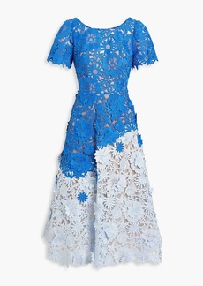 Marchesa Notte - Two-tone guipure lace midi dress - Blue - US 2