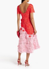 Marchesa Notte - Two-tone guipure lace midi dress - Red - US 4
