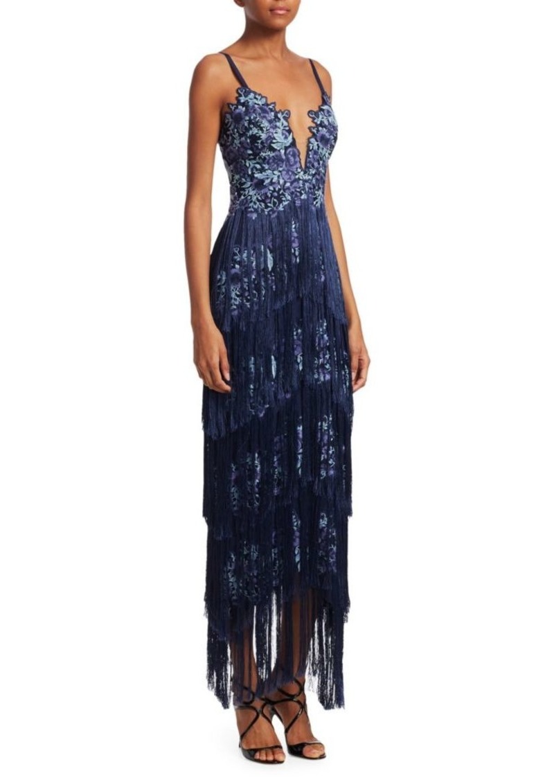 marchesa fringe gown