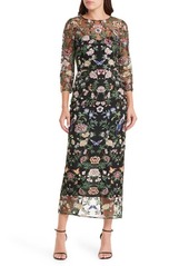 Marchesa Notte Floral Embroidered Sheath Dress