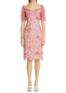 Marchesa Notte Floral Embroidery Cocktail Dress