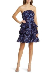 Marchesa Notte Floral Sequin Strapless Minidress