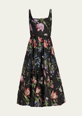 Marchesa Notte Floral Square-Neck A-Line Midi Dress