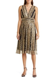 Marchesa Notte Metallic Embroidery Cocktail Dress