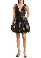 Marchesa Notte Metallic Floral Bubble Hem Minidress