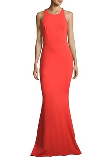 Marchesa Notte Sleeveless Stretch Crepe Beaded-Back Gown