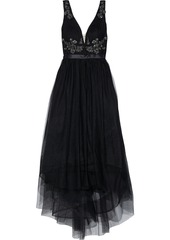 Marchesa Notte Woman Asymmetric Satin-trimmed Embellished Tulle Gown Black
