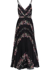 Marchesa Notte Woman Belted Pleated Floral-print Chiffon Gown Black