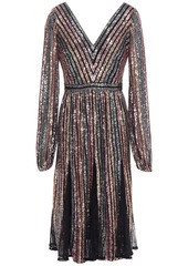 Marchesa Notte Woman Chantilly Lace-paneled Striped Sequined Tulle Dress Blush