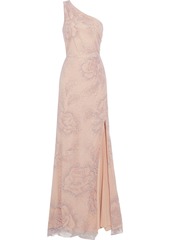 Marchesa Notte Woman One-shoulder Glittered Flocked Tulle Gown Blush