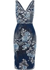 Marchesa Notte Woman Sequin-embellished Embroidered Tulle Dress Navy