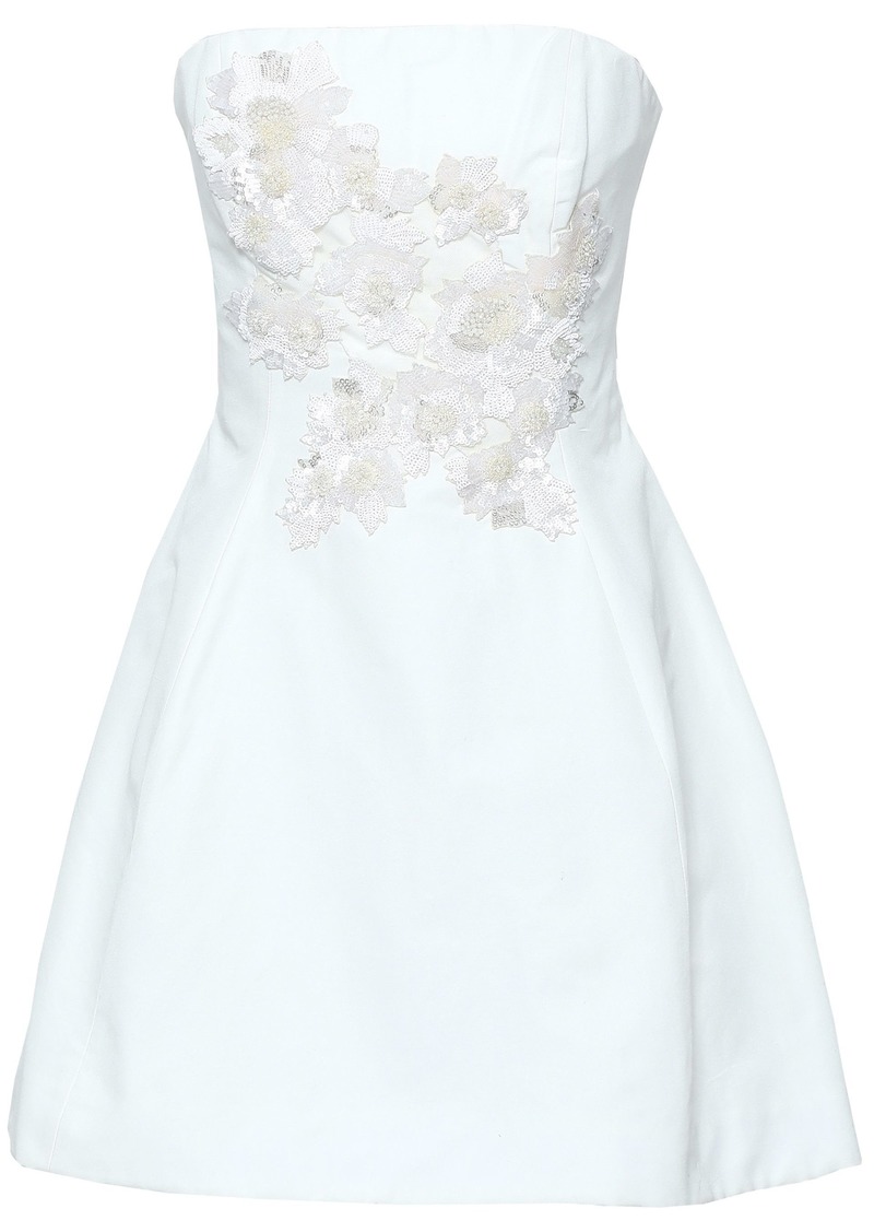 Marchesa Notte Woman Strapless Sequin-embellished Cotton And Silk-blend Mini Dress White