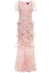 Marchesa Notte Woman Tiered Ruffled Embroidered Tulle Gown Blush
