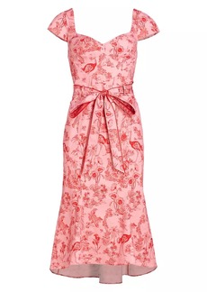 Marchesa Rosa Daylily Cotton-Blend Midi-Dress