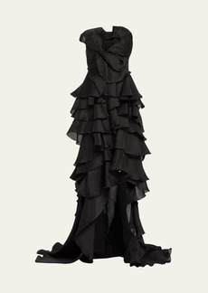 Marchesa Strapless Tiered Ruffle Petal Gown