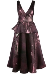 Marchesa metallic-print flared dress