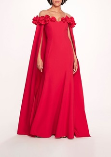 Marchesa Off Shoulder Illusion Gown - Lipstick Red - 2