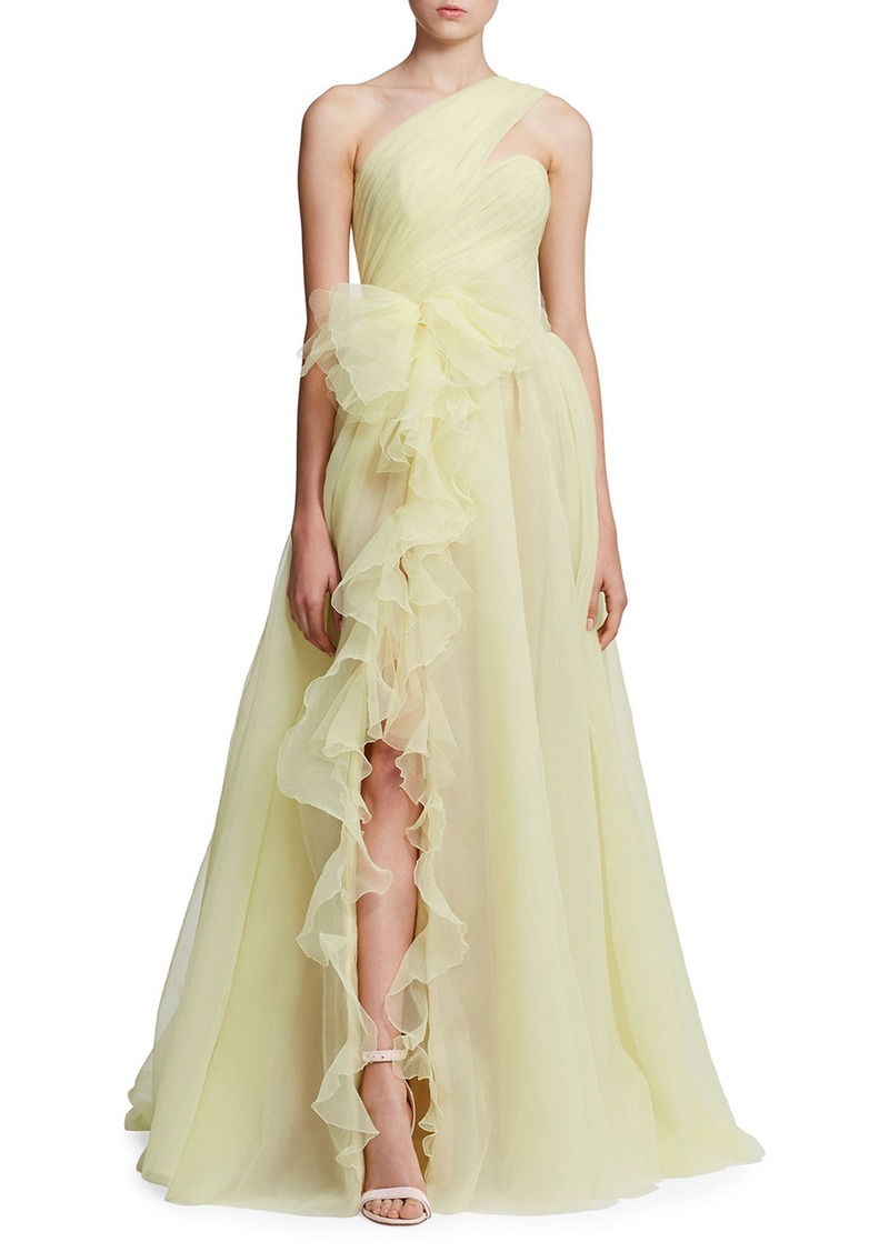 One-Shoulder Cascading Organza Gown