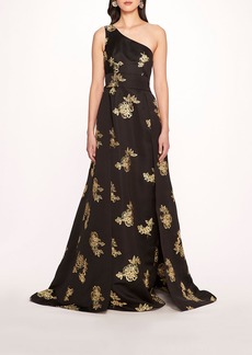 Marchesa One Shoulder Marigold Ball Gown - Black Gold Combo - 4 - Also in: 14, 2, 6, 10, 0, 8