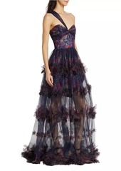 Marchesa One-Shoulder Tulle Gown
