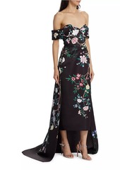 Marchesa Paradise-Print Duchesse Satin Gown