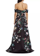 Marchesa Paradise-Print Duchesse Satin Gown