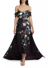 Marchesa Paradise-Print Duchesse Satin Gown