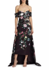 Marchesa Paradise-Print Duchesse Satin Gown