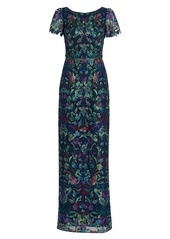 Marchesa Peacock Embroidered Tulle Dress