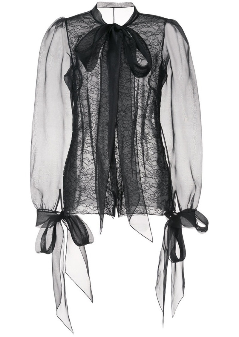 Marchesa pussy-bow lace blouse