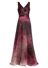 Marchesa Ruched Sleeveless Satin Ball Gown