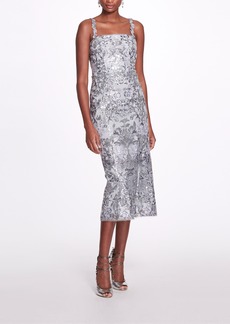 Marchesa Silver Sequin Tea-Length Gown - 10 - Also in: 8, 6, 14