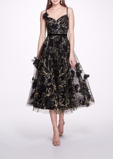 Marchesa Sleeveless Embroidered Tea-Length Gown - Black - 14