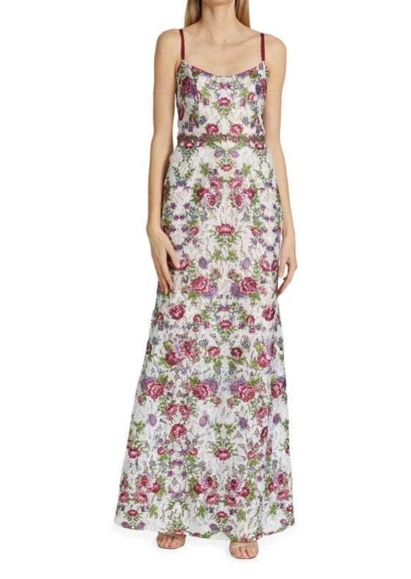 Marchesa Sleeveless Floral Embroidered Dress