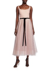 Marchesa Sleeveless Glitter Tulle Tea Length Dress
