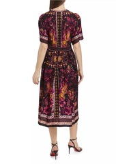 Marchesa Soma Scarf Print Midi Dress