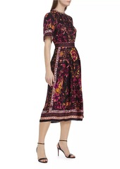 Marchesa Soma Scarf Print Midi Dress