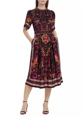 Marchesa Soma Scarf Print Midi Dress