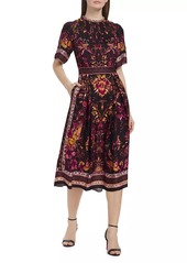 Marchesa Soma Scarf Print Midi Dress