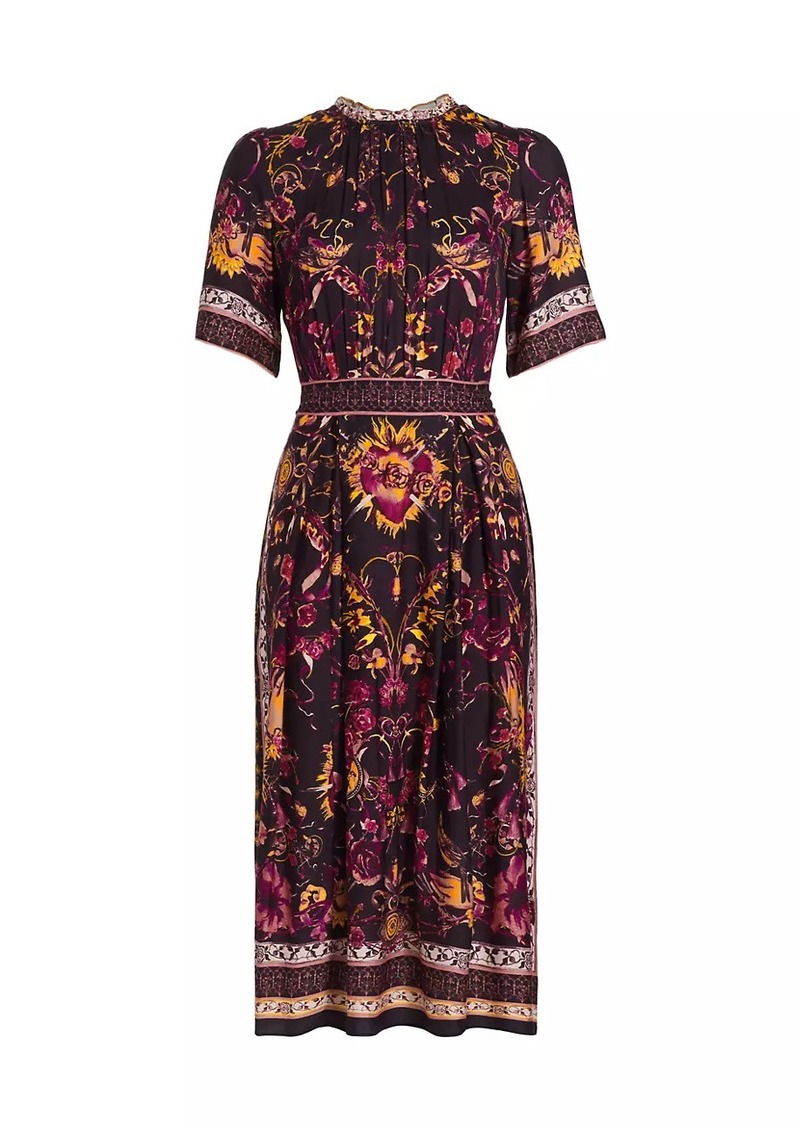 Marchesa Soma Scarf Print Midi Dress